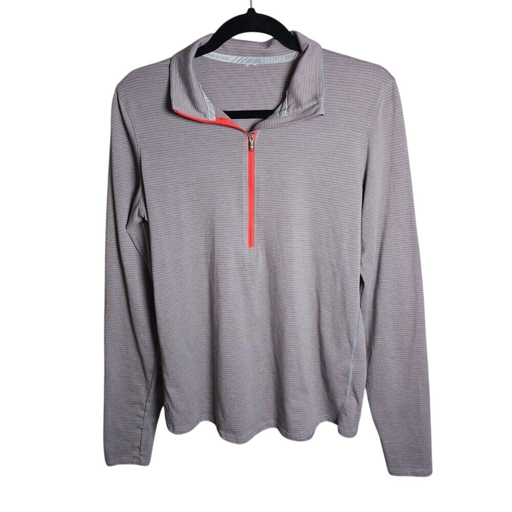 Women's Under Armour 3/4 Zip Performance Running Shirt Gray Striped